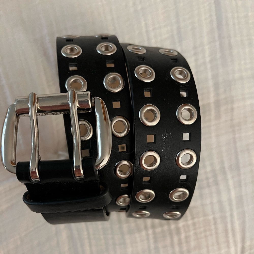 Steve Madden Black Leather Belt with Silver Grommets